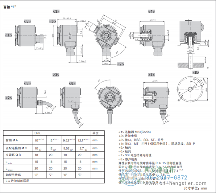 AC58-CANlayer2標(biāo)準(zhǔn)光電絕對值編碼器外形及安裝尺寸(盲軸F) 德國hengstler(亨士樂)編碼器