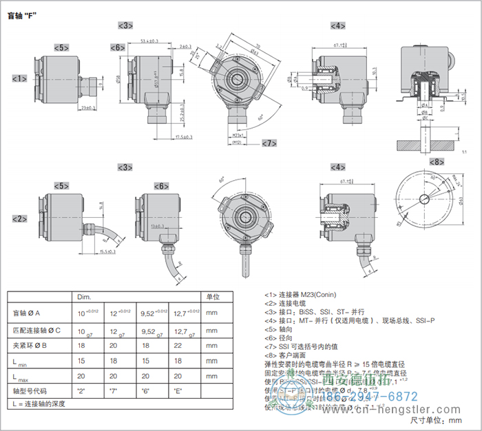 AC58-Interbus標準光電絕對值型編碼器外形及安裝尺寸(盲軸F) 德國hengstler(亨士樂)編碼器