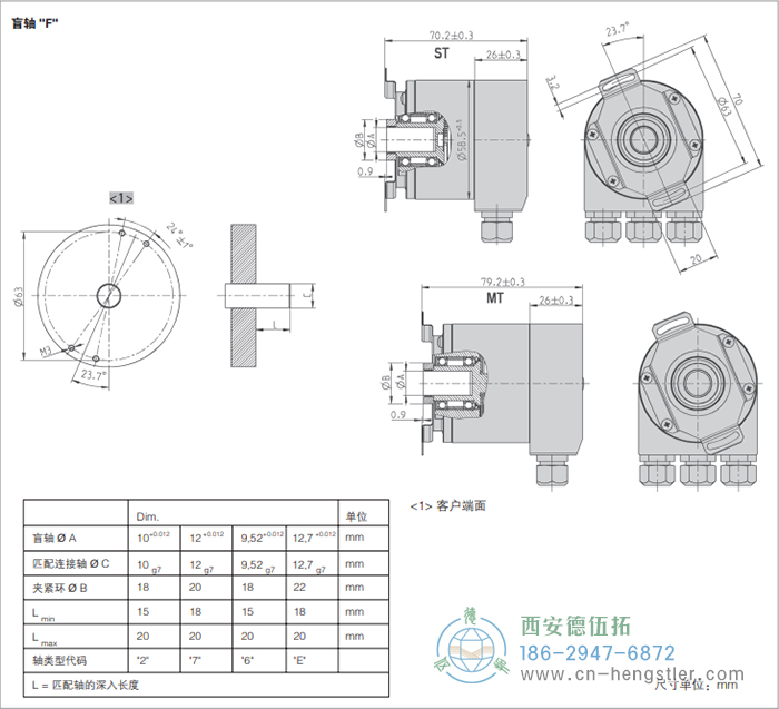 AC58-Profibus標準光電絕對值型編碼器外形及安裝尺寸(盲軸F) 德國hengstler(亨士樂)編碼器