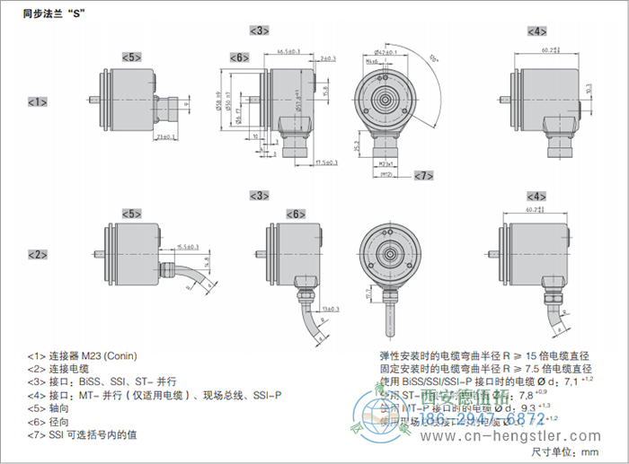 AC58-并口光電絕對(duì)值型編碼器外形及安裝尺寸(同步法蘭S) 德國hengstler(亨士樂)編碼器