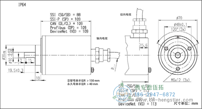 AX70/AX71-CANopen防爆光電絕對(duì)值編碼器的外形及安裝尺寸IP64 德國hengstler(亨士樂)編碼器