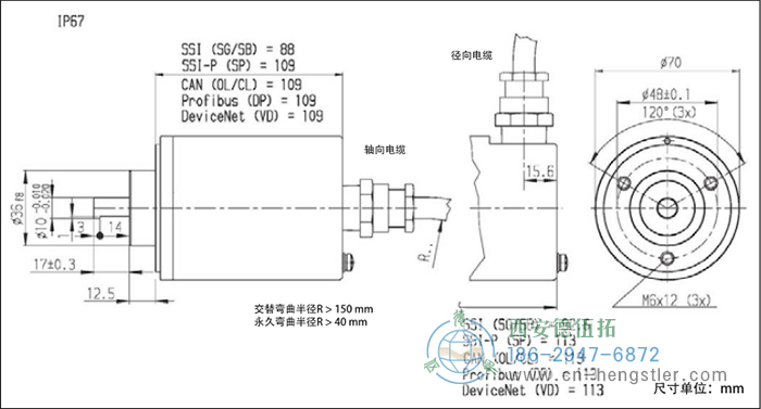 AX70/AX71-CANopen防爆光電絕對(duì)值編碼器的外形及安裝尺寸IP67 德國hengstler(亨士樂)編碼器