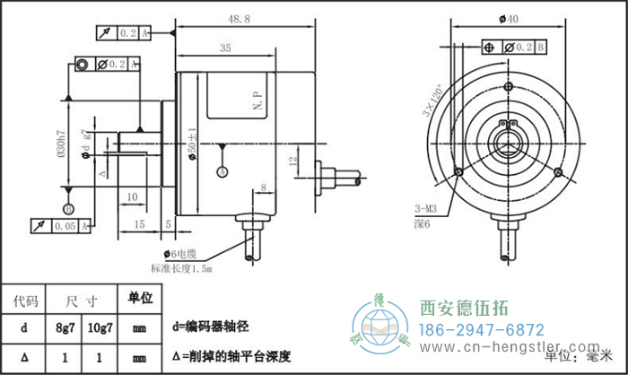 RI50輕載光電增量編碼器外形及安裝尺寸8-2 德國hengstler(亨士樂)編碼器